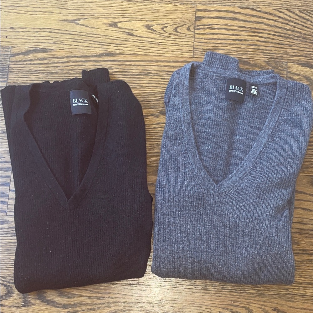 Saks Off Fifth V-Neck Sweater Duo- black and grey